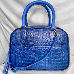CLARE V Women’s Leather Royal Blue Croc Alligator Print Satchel Crossbody Bag
